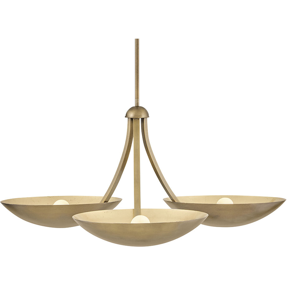 Glenn 3 Light 36 inch Heritage Brass with Gold Leaf Chandelier Ceiling Light