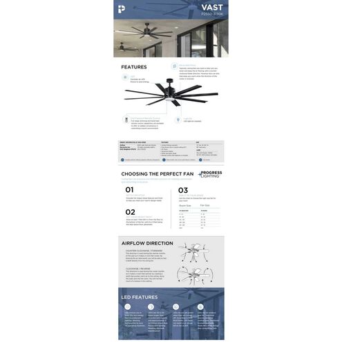 Vast 72 inch Black Ceiling Fan, Progress LED