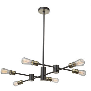 Tribeca 6 Light 37 inch Matte Black and Satin Brass Linear Chandelier Ceiling Light