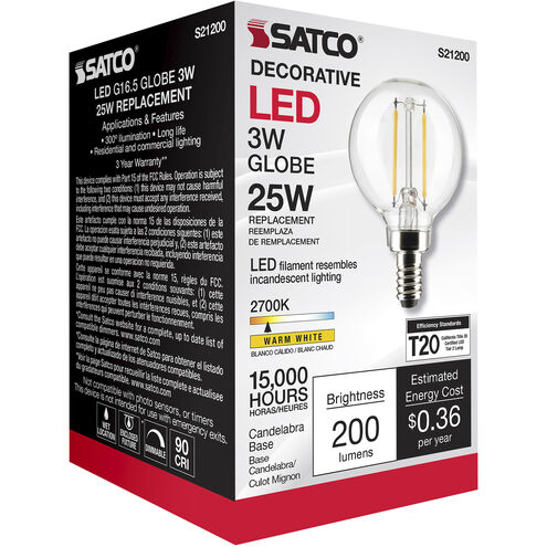 Lumos LED Candelabra Candelabra 3.00 watt 2700K LED Filament