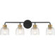 Flagler 4 Light 30 inch Matte Black with Warm Brass Accents Bathroom Vanity Light Wall Light, Lighting One