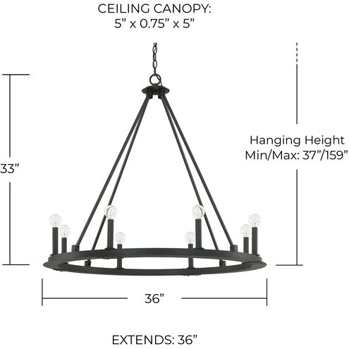 Pearson 8 Light 36 inch Black Iron Chandelier Ceiling Light