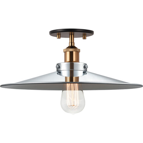 Bulstrode's Workshop 1 Light 14 inch Aged Gold Brass Flush Mount Ceiling Light in Aged Gold Brass and Chrome