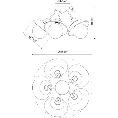 Alora Mood Francesca 5 Light 19.75 inch Matte Black Semi Flush Mount Ceiling Light