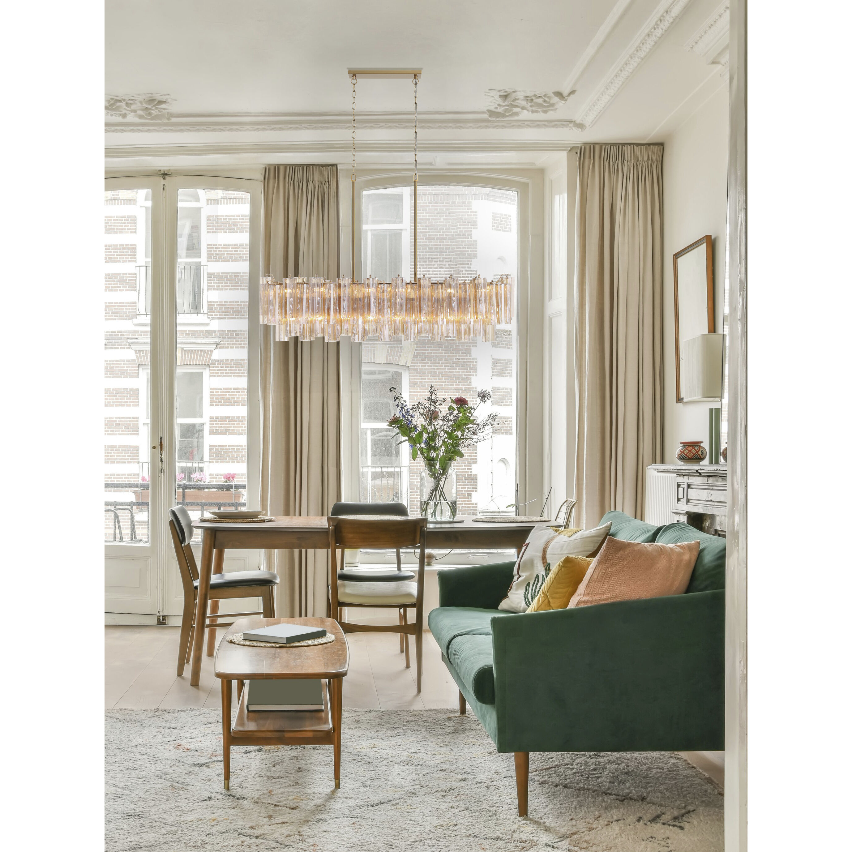 Addis 14 Light 51.75 inch Aged Brass Linear Chandelier Ceiling Light in Tronchi Glass Amber