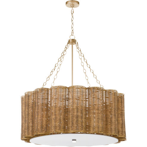 Boracay 6 Light 39 inch Natural Cane and Antique Brass Chandelier Ceiling Light