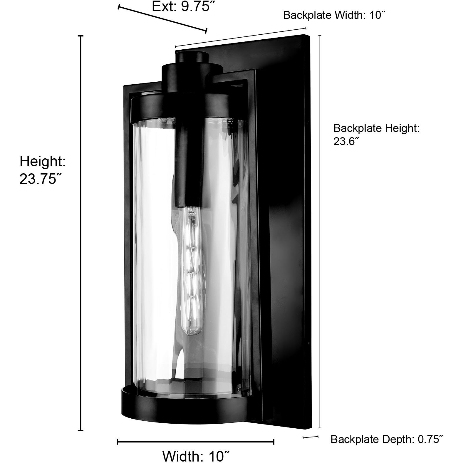 Braselton 1 Light 23.75 inch Powder Coated Black Outdoor Wall Sconce