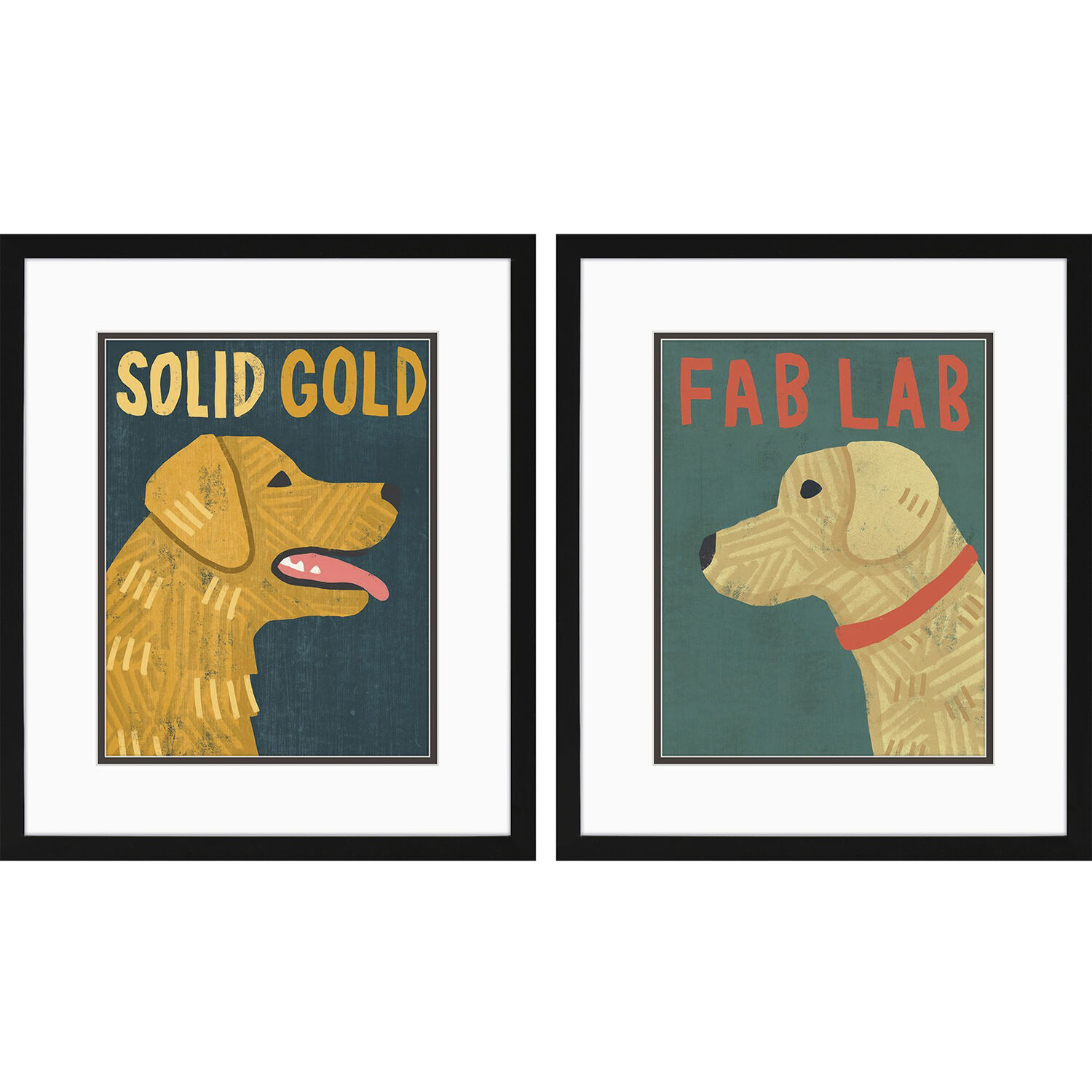 Dogs Blue and Yellow and Red and Beige Framed Art, Propac