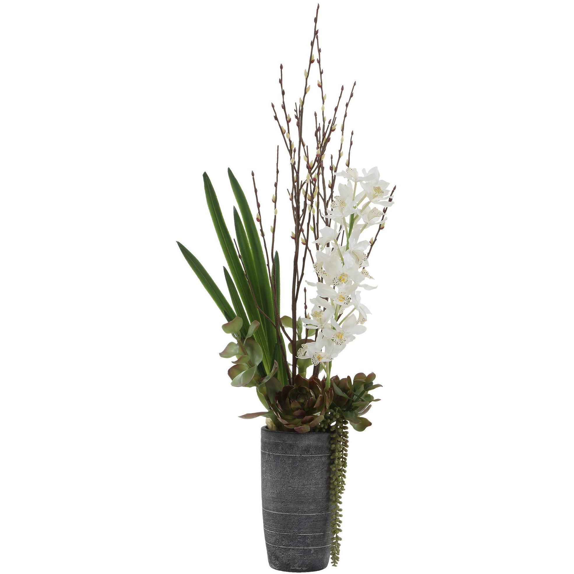 Eterna Orchid Aged Charcoal with White and Green Centerpiece & Vase