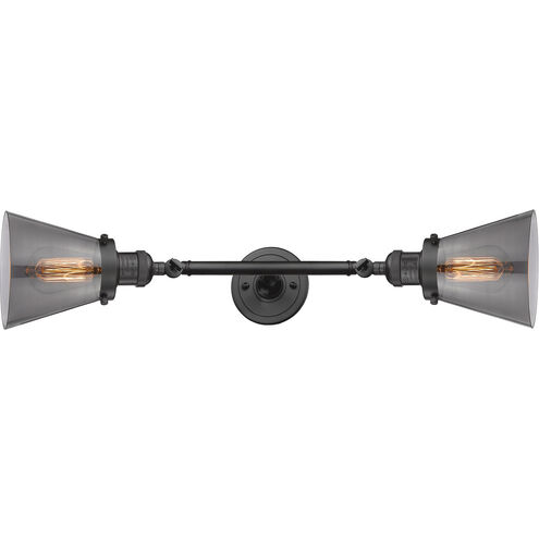 Franklin Restoration Small Cone 2 Light 16 inch Oil Rubbed Bronze Bath Vanity Light Wall Light in Plated Smoke Glass, Franklin Restoration