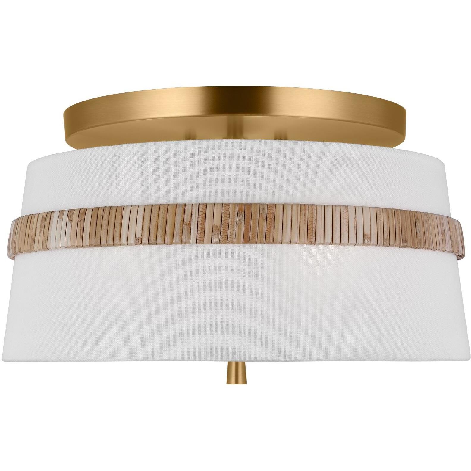 AH by Alexa Hampton Cordtlandt 3 Light 14 inch Burnished Brass with Rattan Semi-Flush Mount Ceiling Light