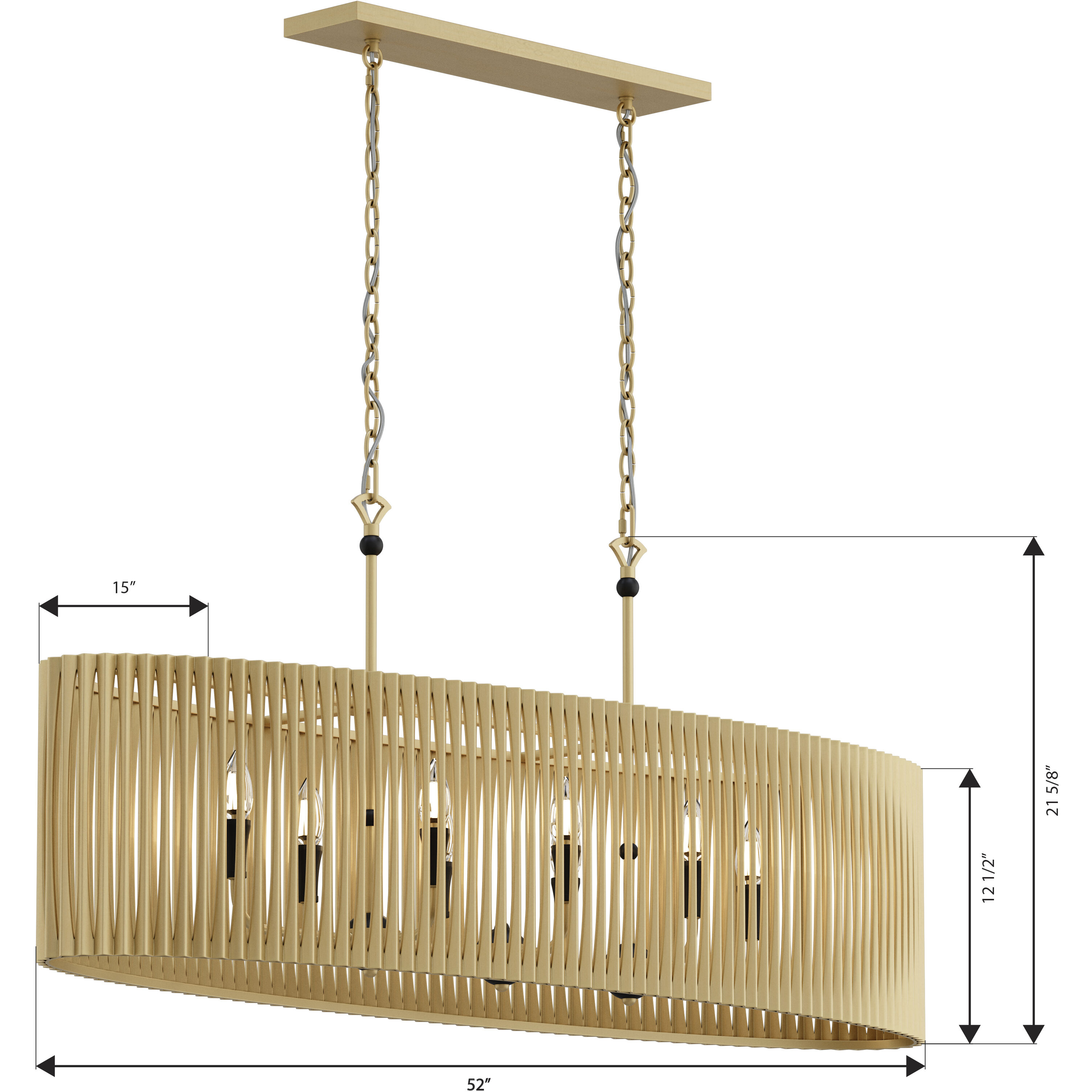 Aven 8 Light 52 inch Sand Coal Black and Legacy Brass Linear Chandelier Ceiling Light