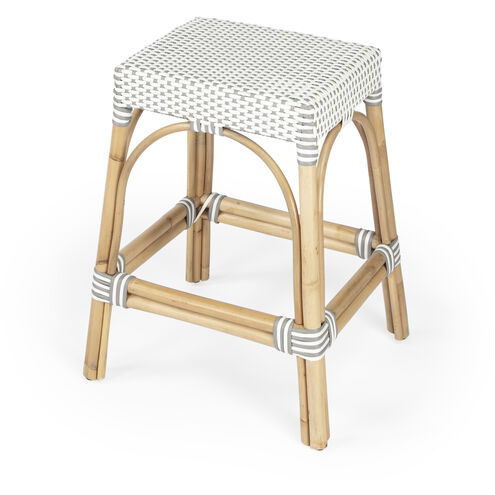 Robias Rectangular Rattan 24.5" Counter Stool in Gray and White Dot
