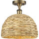 Edison Woven Rattan 1 Light 12 inch Brushed Brass Semi-Flush Mount Ceiling Light