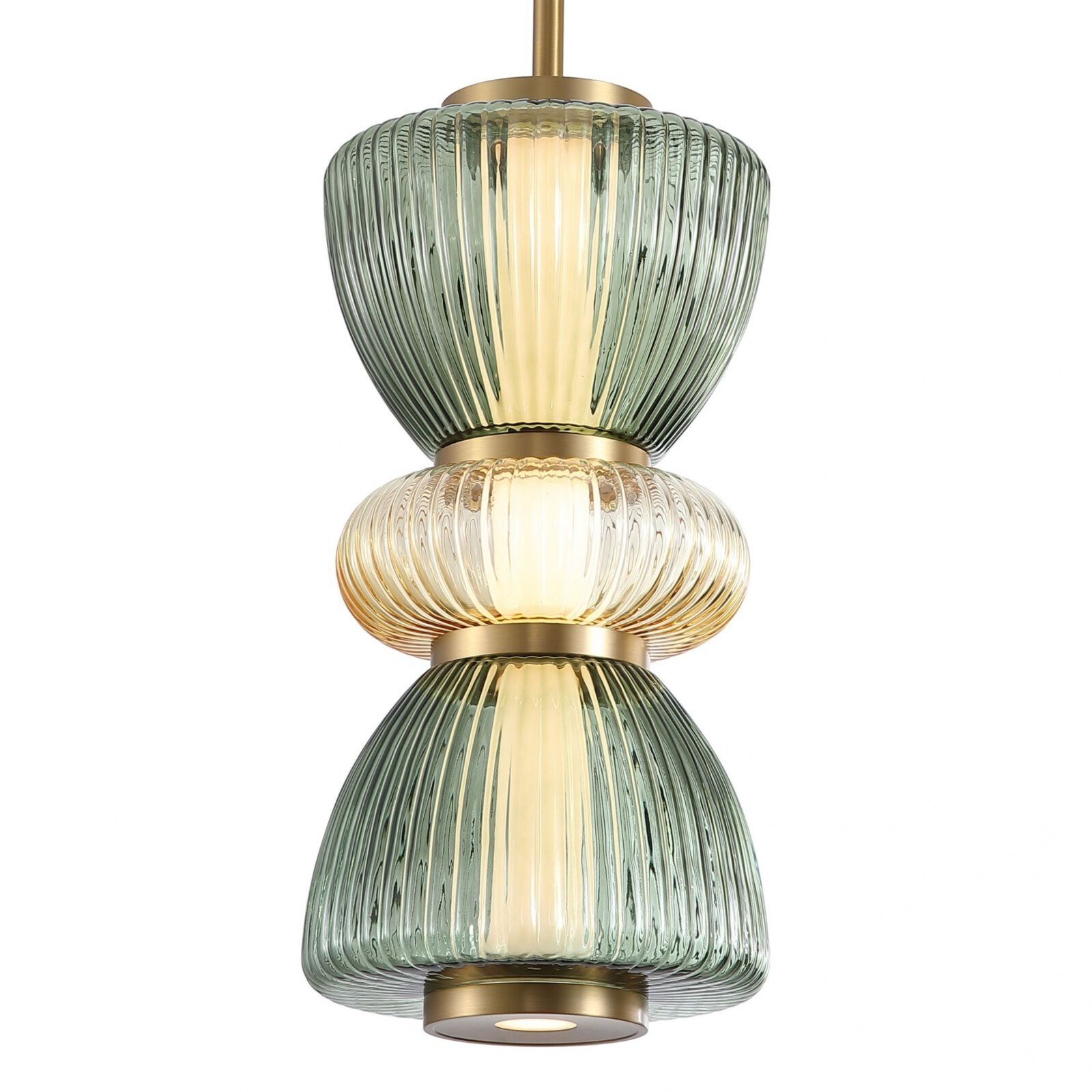 Rosewood 2 Light 9 inch Aged Brass Pendant Ceiling Light in Green with Yellow Glass