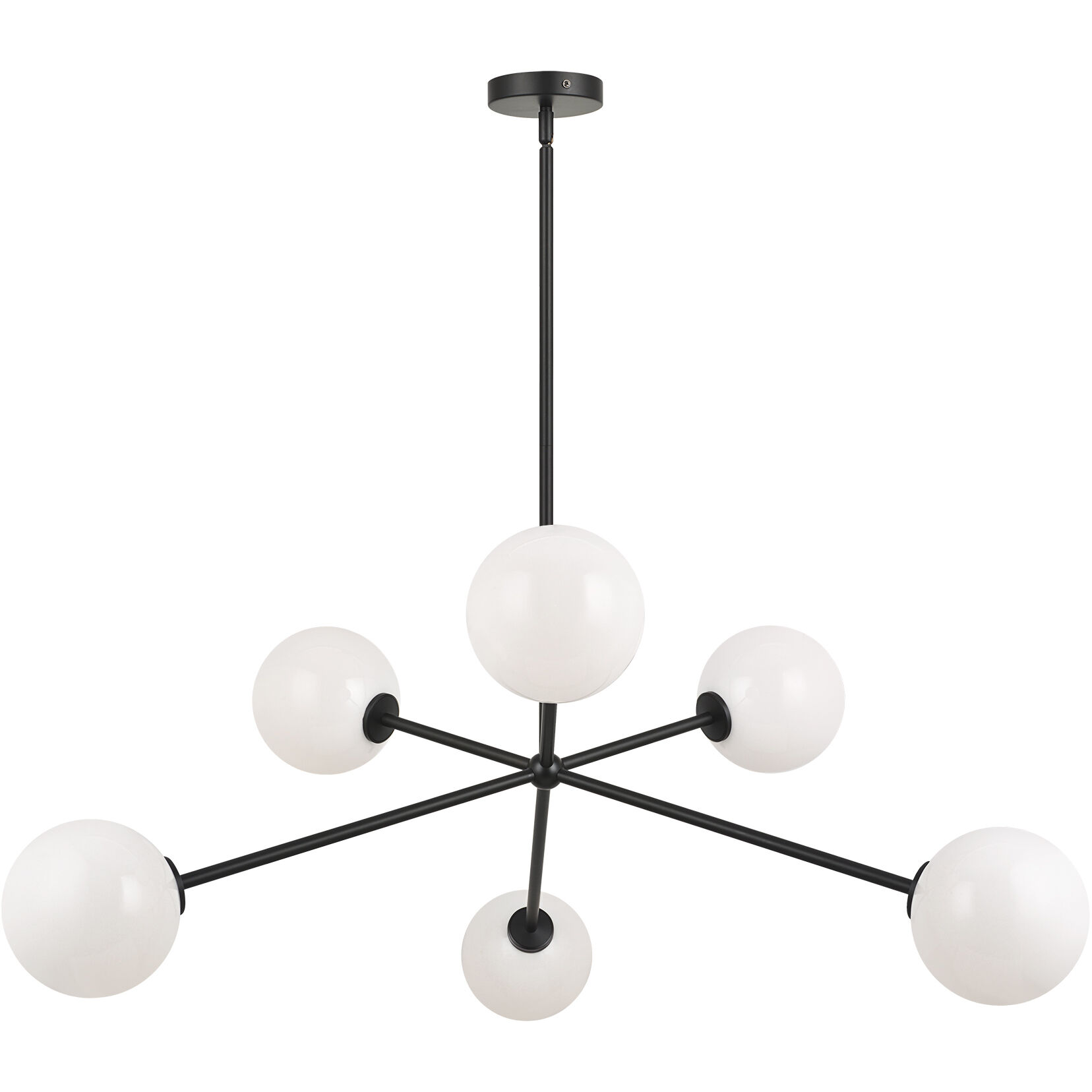 Novo 6 Light 35 inch Black Chandelier Ceiling Light in Black and Opal Glass
