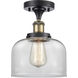 Ballston Large Bell 1 Light 8 inch Black Antique Brass Semi-Flush Mount Ceiling Light in Clear Glass