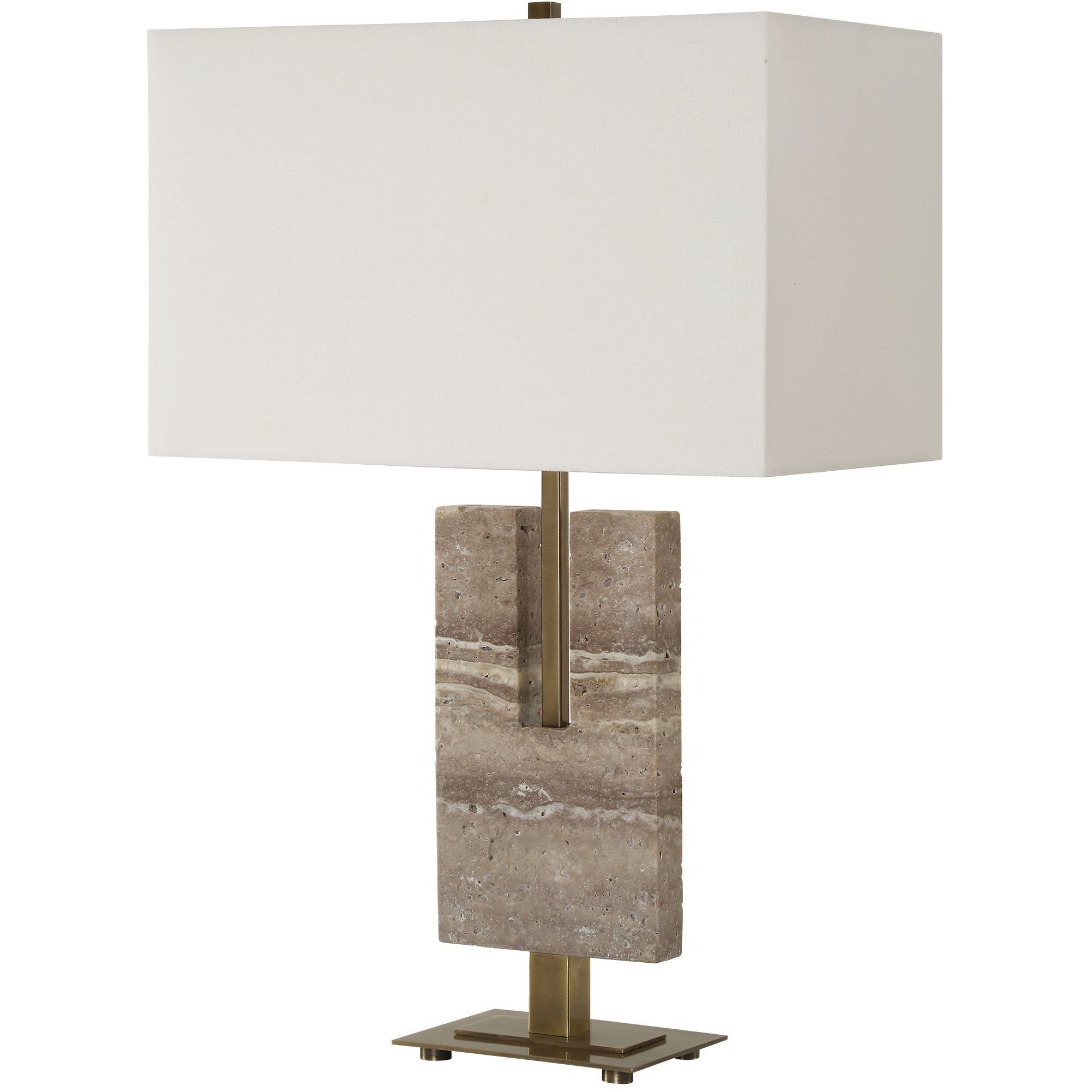 Turning Point 26 inch 150.00 watt Travertine and Brushed Antique Brass Table Lamp Portable Light