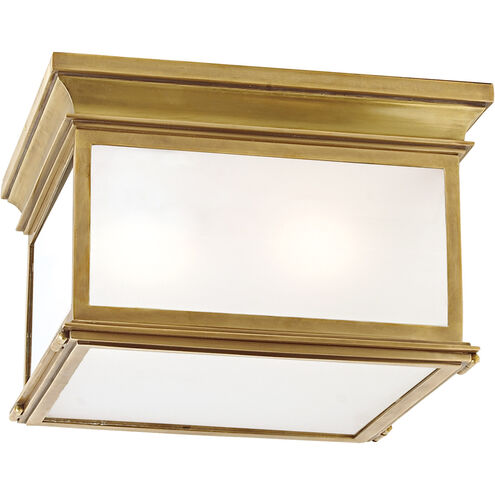 Chapman & Myers Club Flush Mount Ceiling Light in Antique-Burnished Brass, Frosted Glass, Large