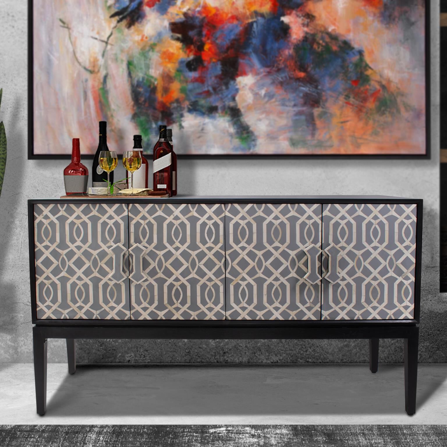 Shearer 60 inch Black and Gray with White Credenza