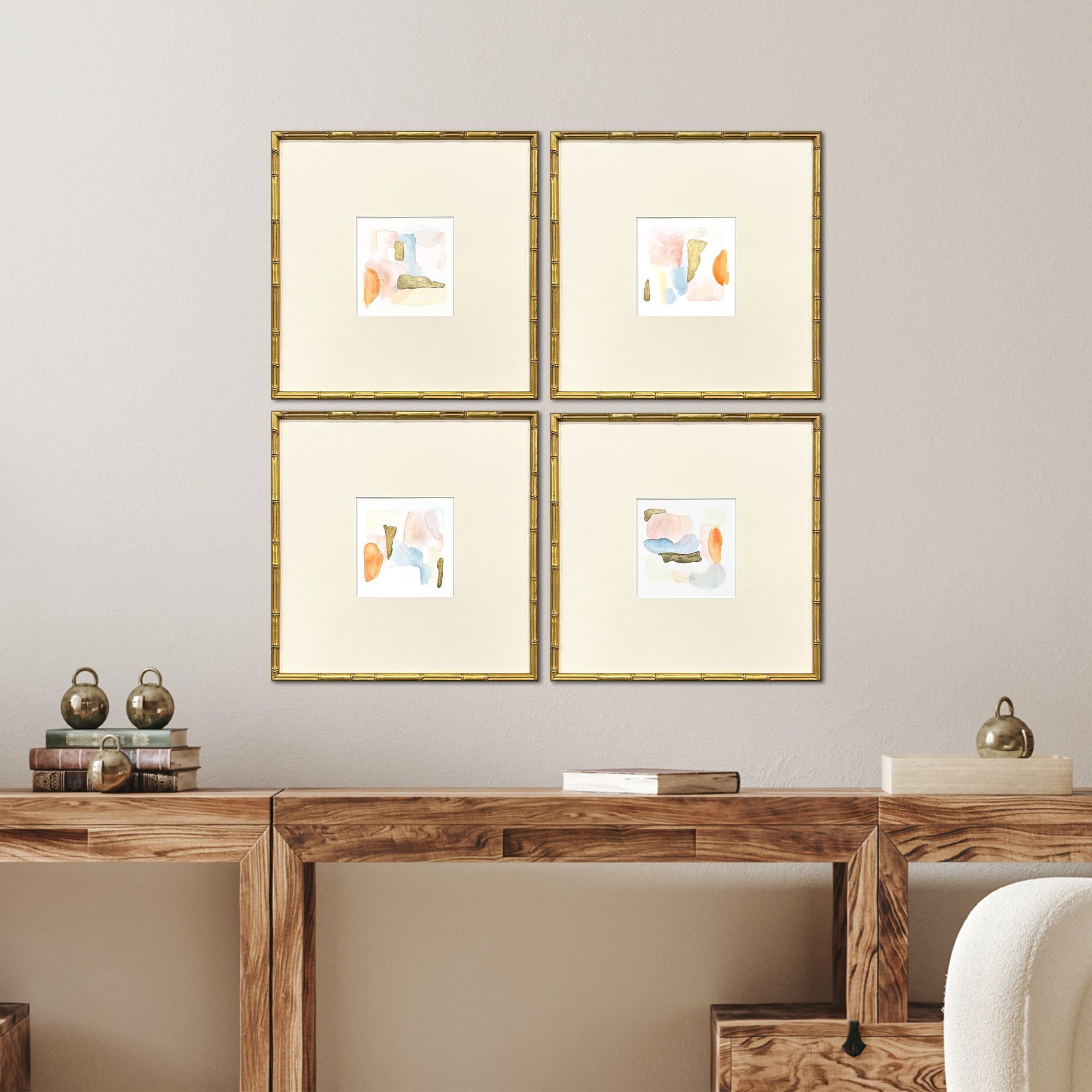 Like Clouds Orange and Metallic and Blue and Pink Framed Art