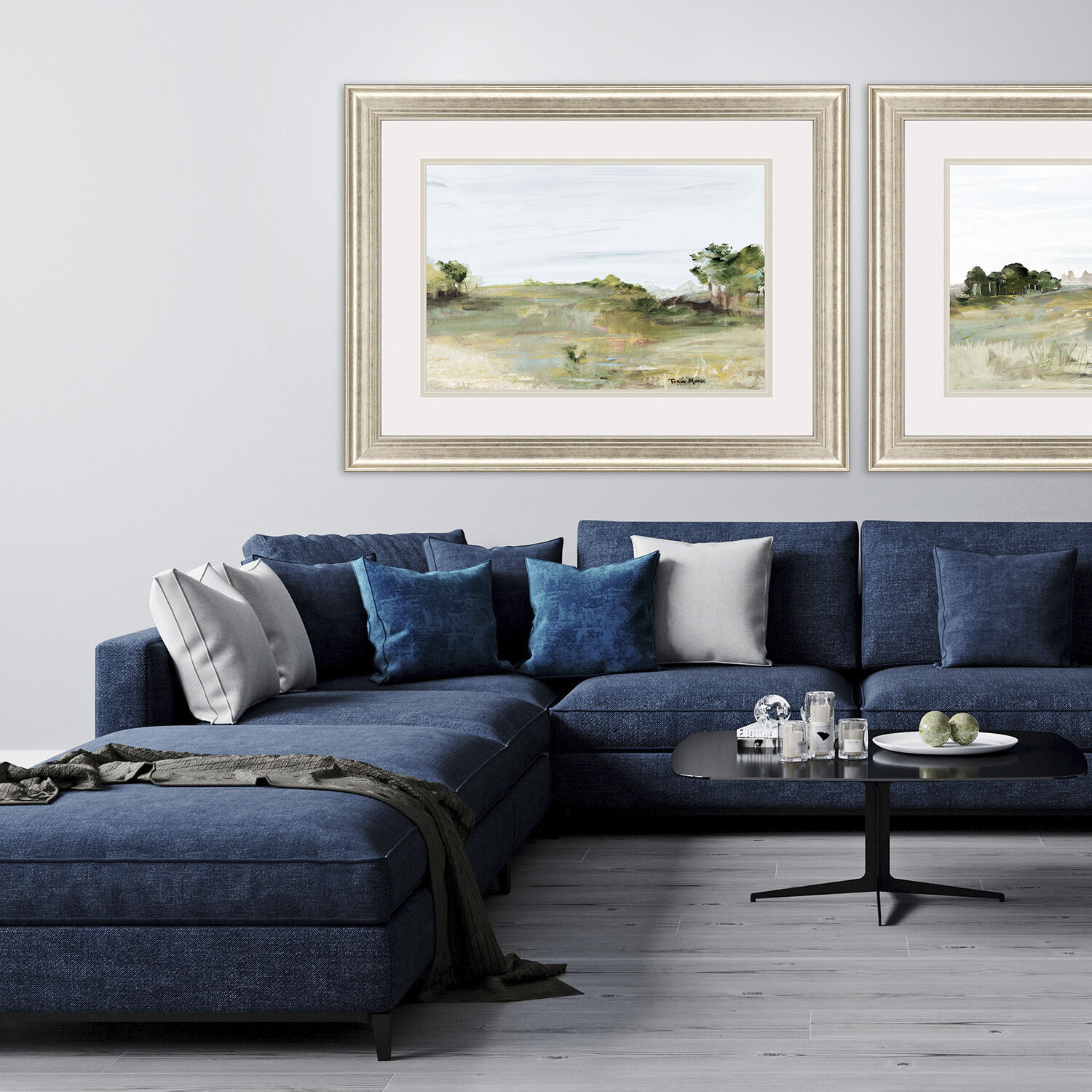 Relaxing View Green and Blue and White and Yellow Framed Art
