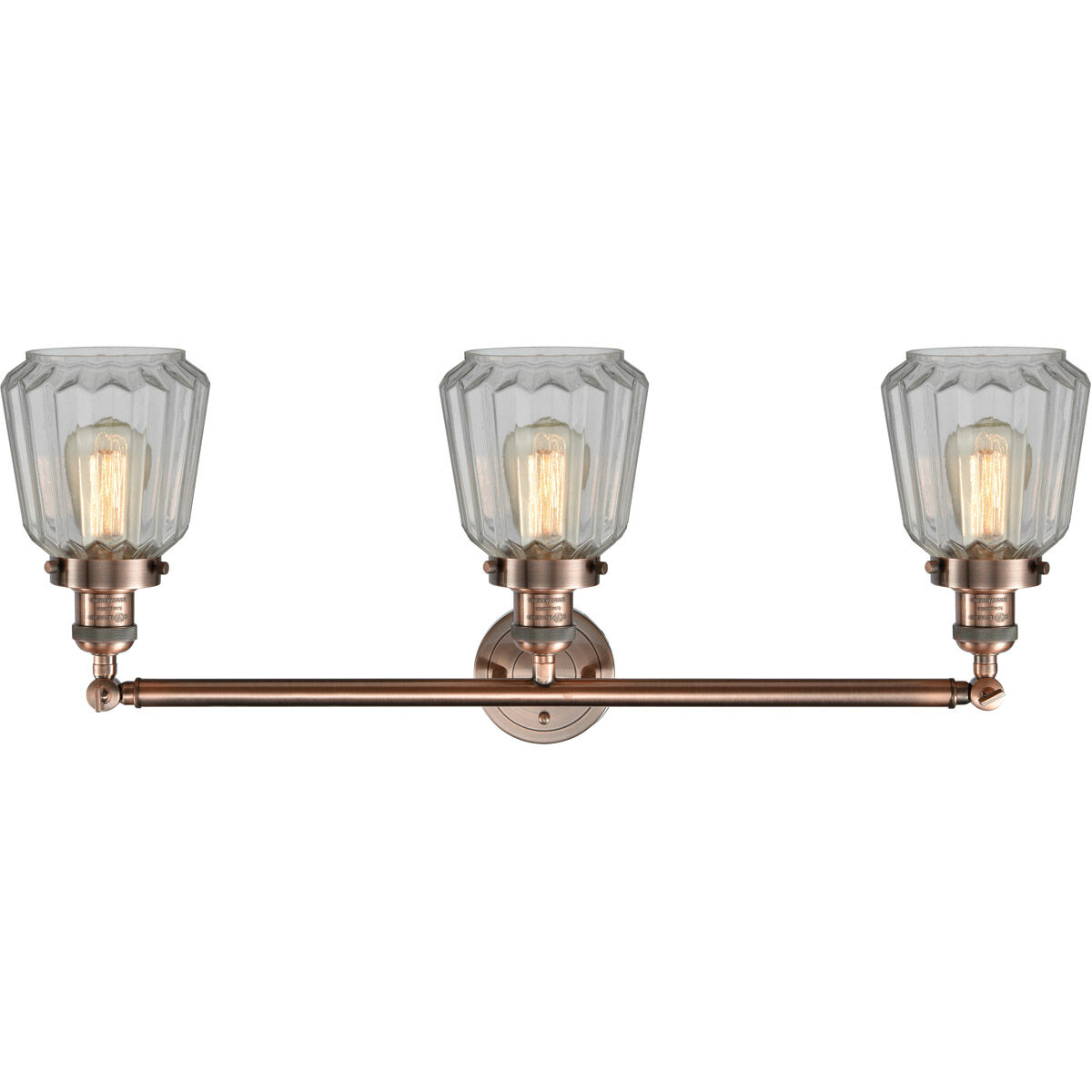 Franklin Restoration Chatham LED 30 inch Antique Copper Bath Vanity Light Wall Light in Clear Glass, Franklin Restoration