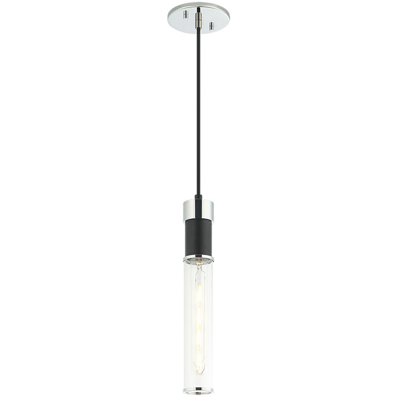 Tubo 1 Light 2 inch Matte Black and Chrome Pendant Ceiling Light
