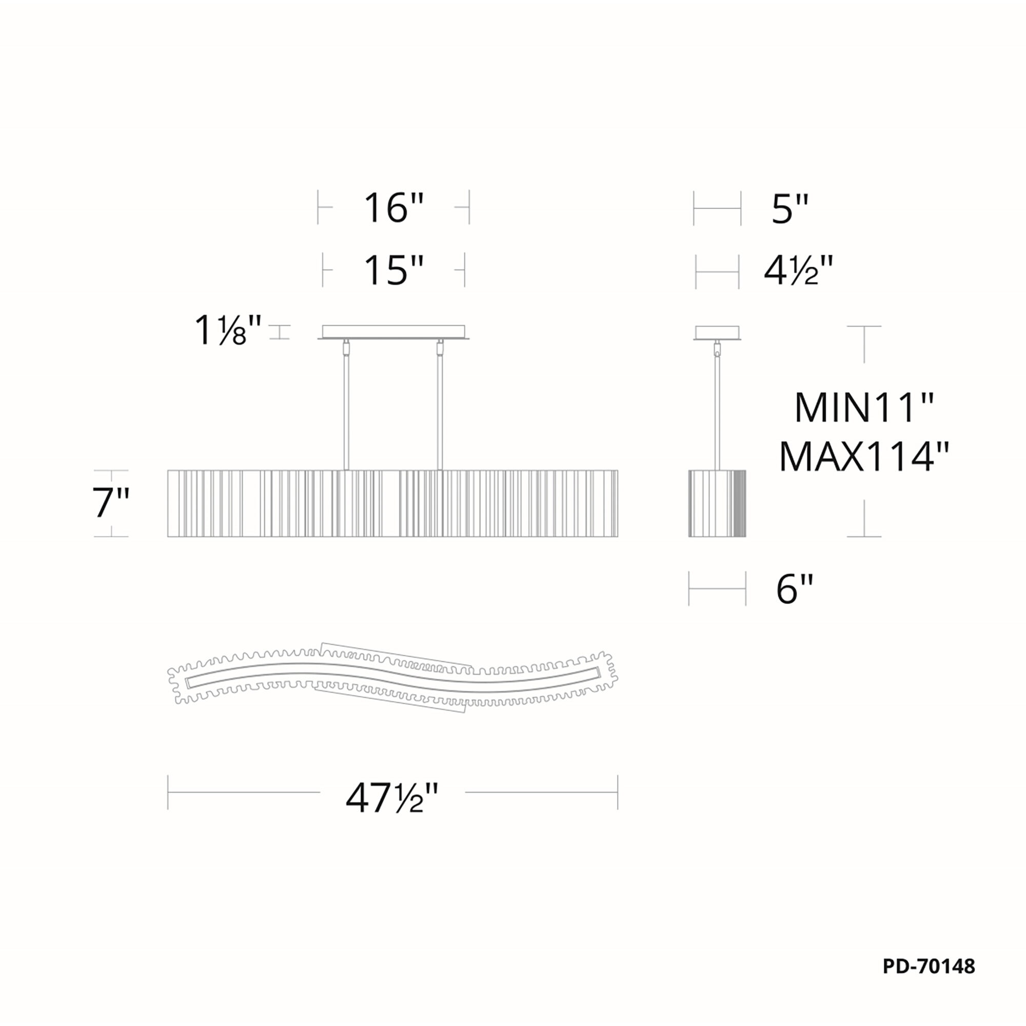 Rhiannon Linear Chandelier Ceiling Light in 48in., Black