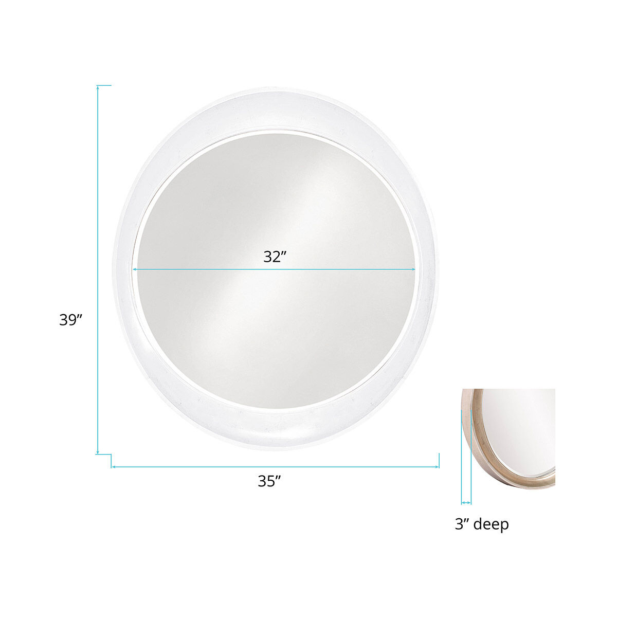 Ellipse 39 X 35 inch Glossy White Wall Mirror