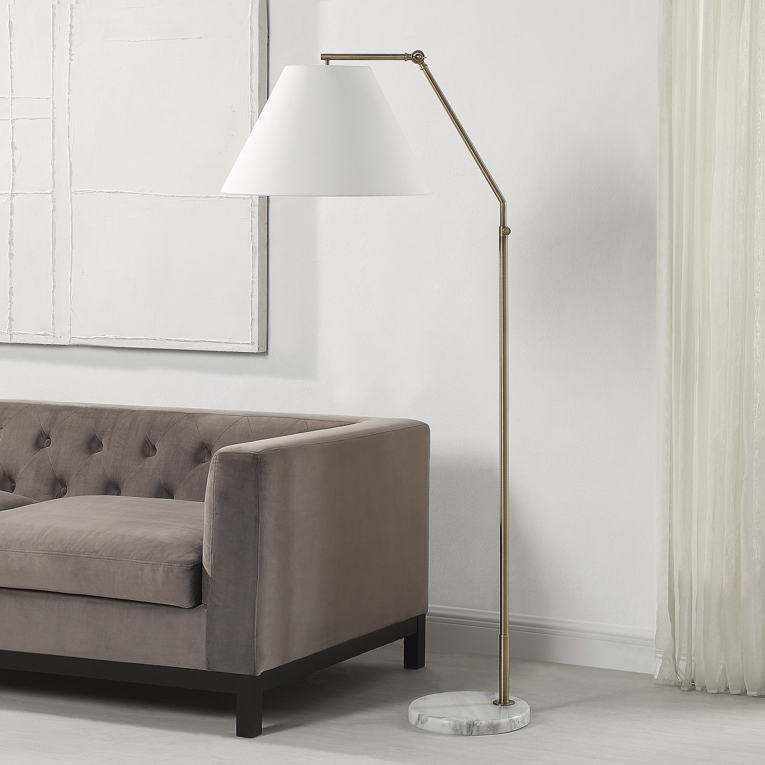 Claire 62 inch 9 watt Dark Antique Brushed Brass Floor Lamp Portable Light
