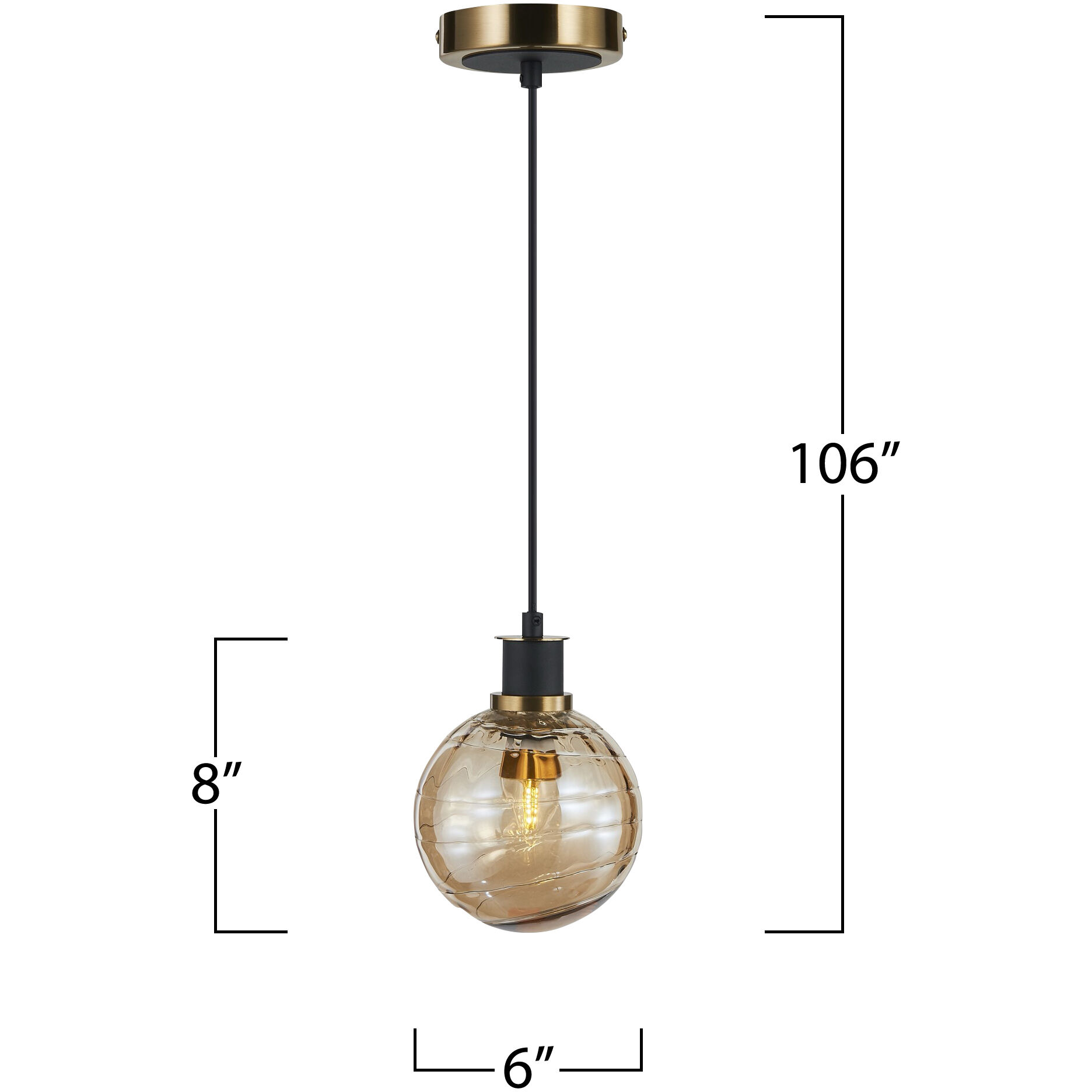 Gem LED 6 inch Black and Brushed Brass Pendant Ceiling Light in Amber