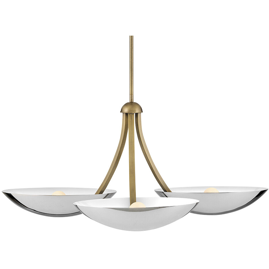 Glenn 3 Light 36 inch Heritage Brass with Chrome Chandelier Ceiling Light