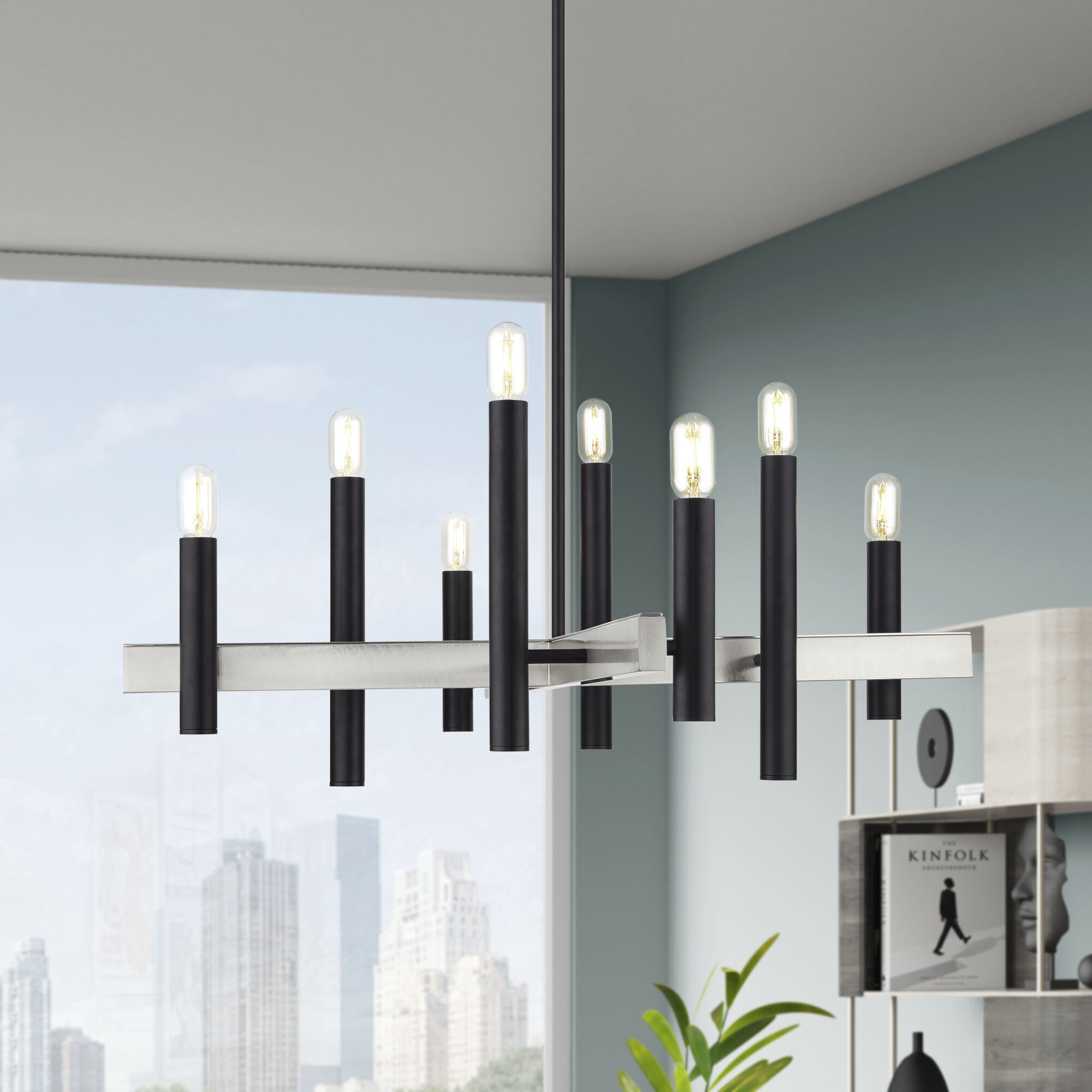 Helsinki 8 Light 38 inch Black with Brushed Nickel Accents Chandelier Ceiling Light
