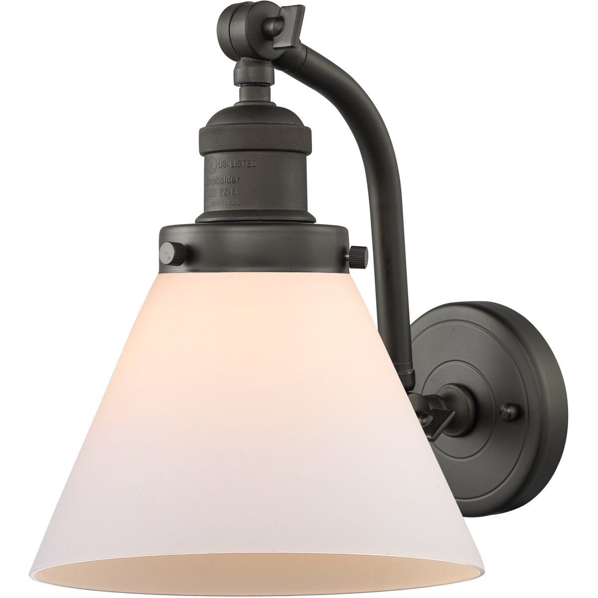 Franklin Restoration Large Cone LED 8 inch Oil Rubbed Bronze Sconce Wall Light in Matte White Glass, Franklin Restoration