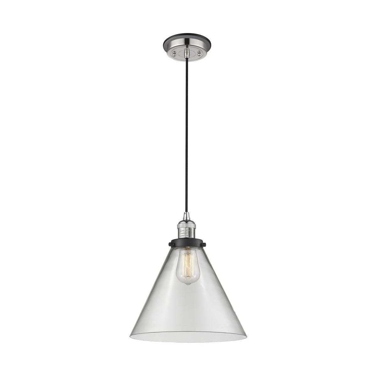 Franklin Restoration X-Large Cone 1 Light 12 inch Polished Nickel/Matte Black Mini Pendant Ceiling Light in Clear Glass