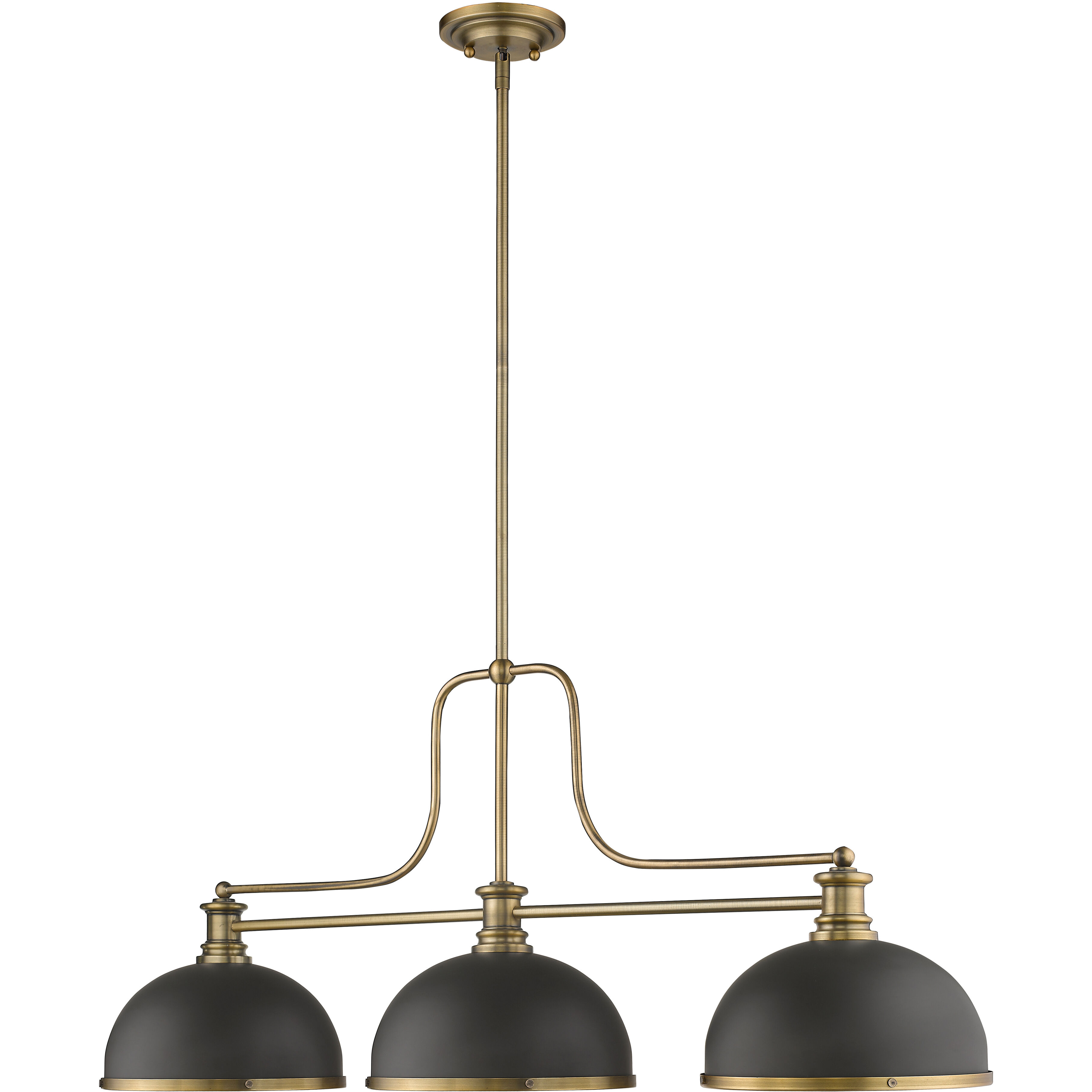 Melange 3 Light 52 inch Heritage Brass Billiard Ceiling Light in Bronze and Heritage Brass Metal and Glass