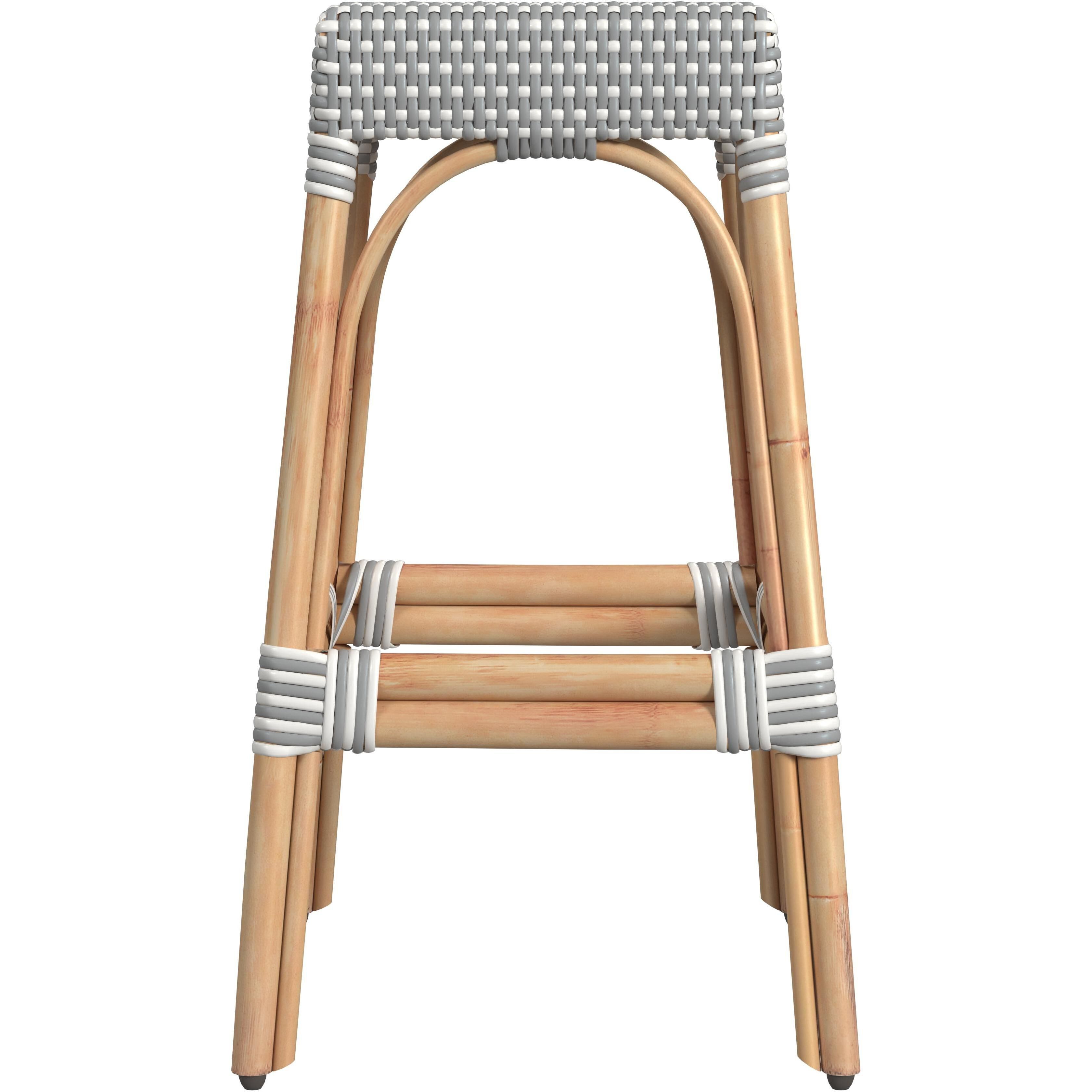 Robias Rectangular Rattan 30" Bar Stool in White and Gray Dot
