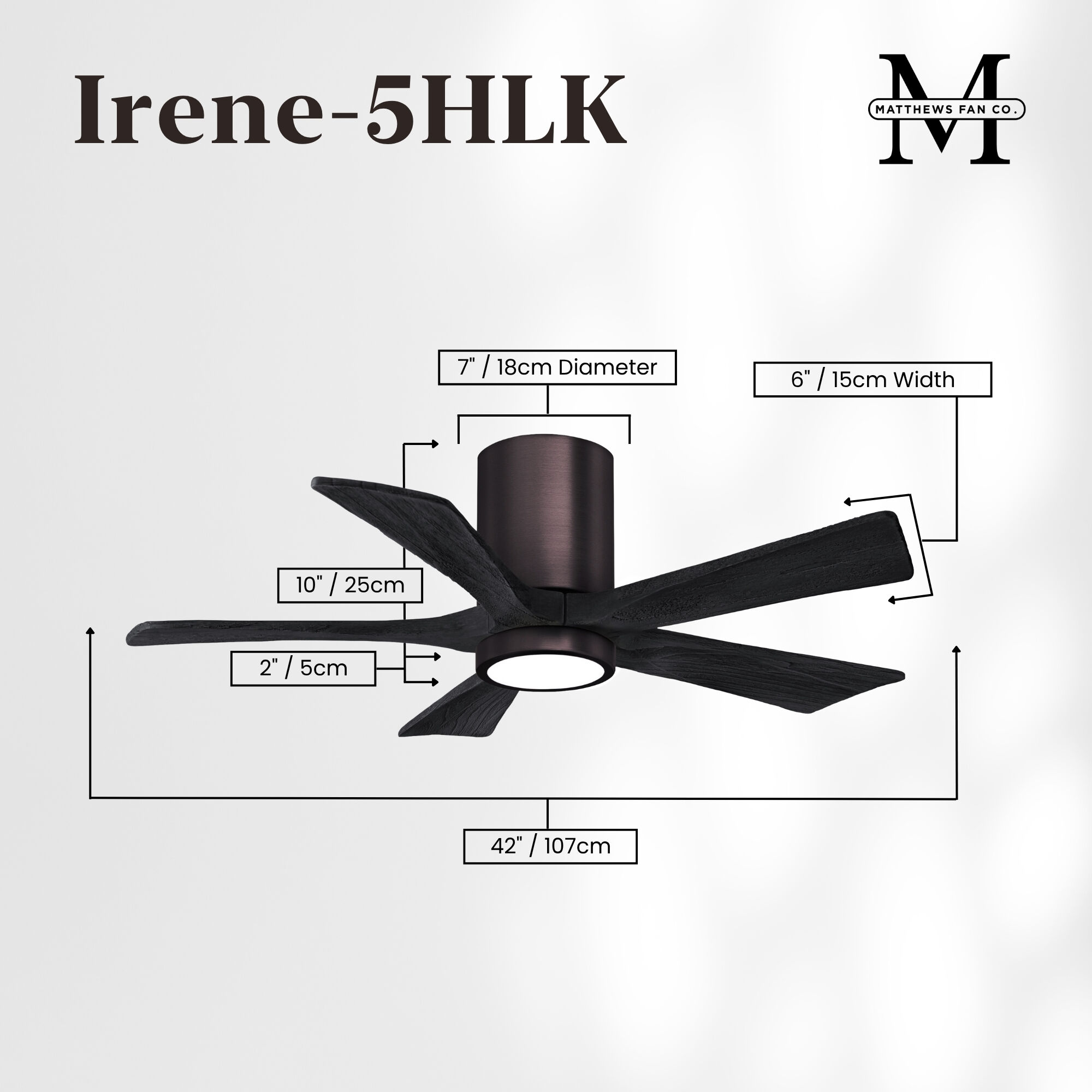 Atlas Irene-5HLK 42 inch Brushed Bronze with Matte Black Blades Flush Mount Paddle Fan, Flush Mounted
