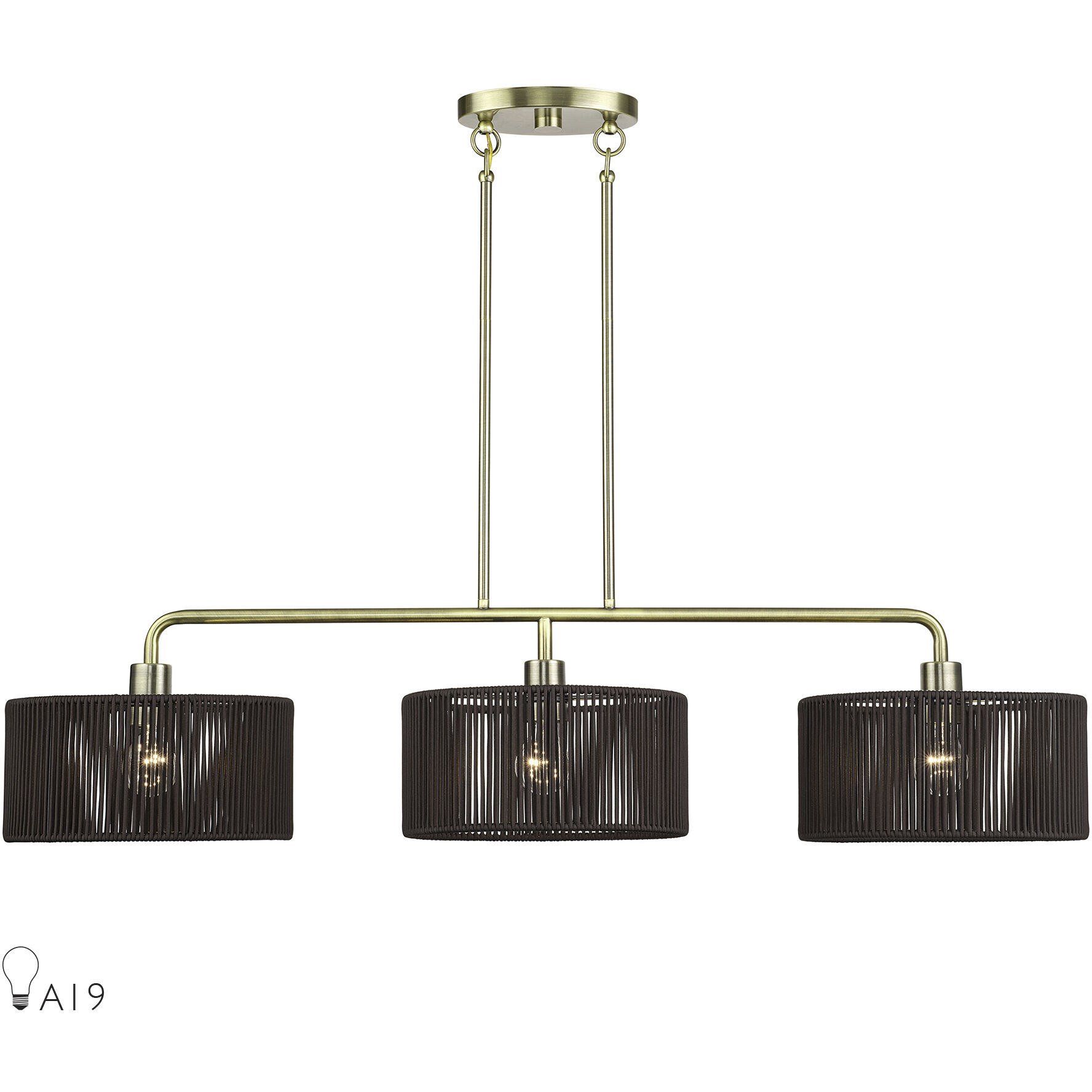 Acordia 3 Light 46 inch Antique Brass Linear Chandelier Ceiling Light, Extra Large