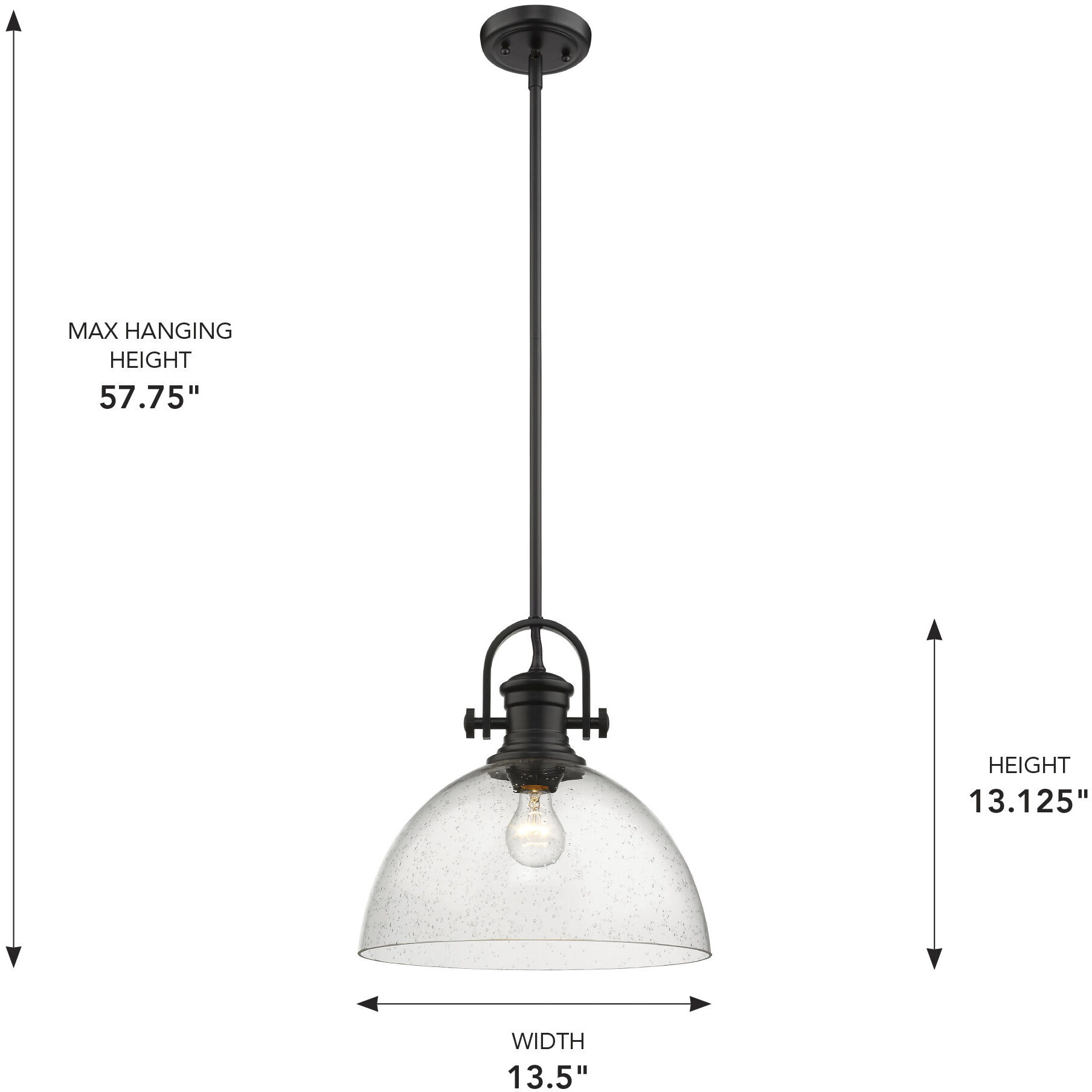 Yep Hines Pendant Ceiling Light in Matte Black, Seeded Glass, Large