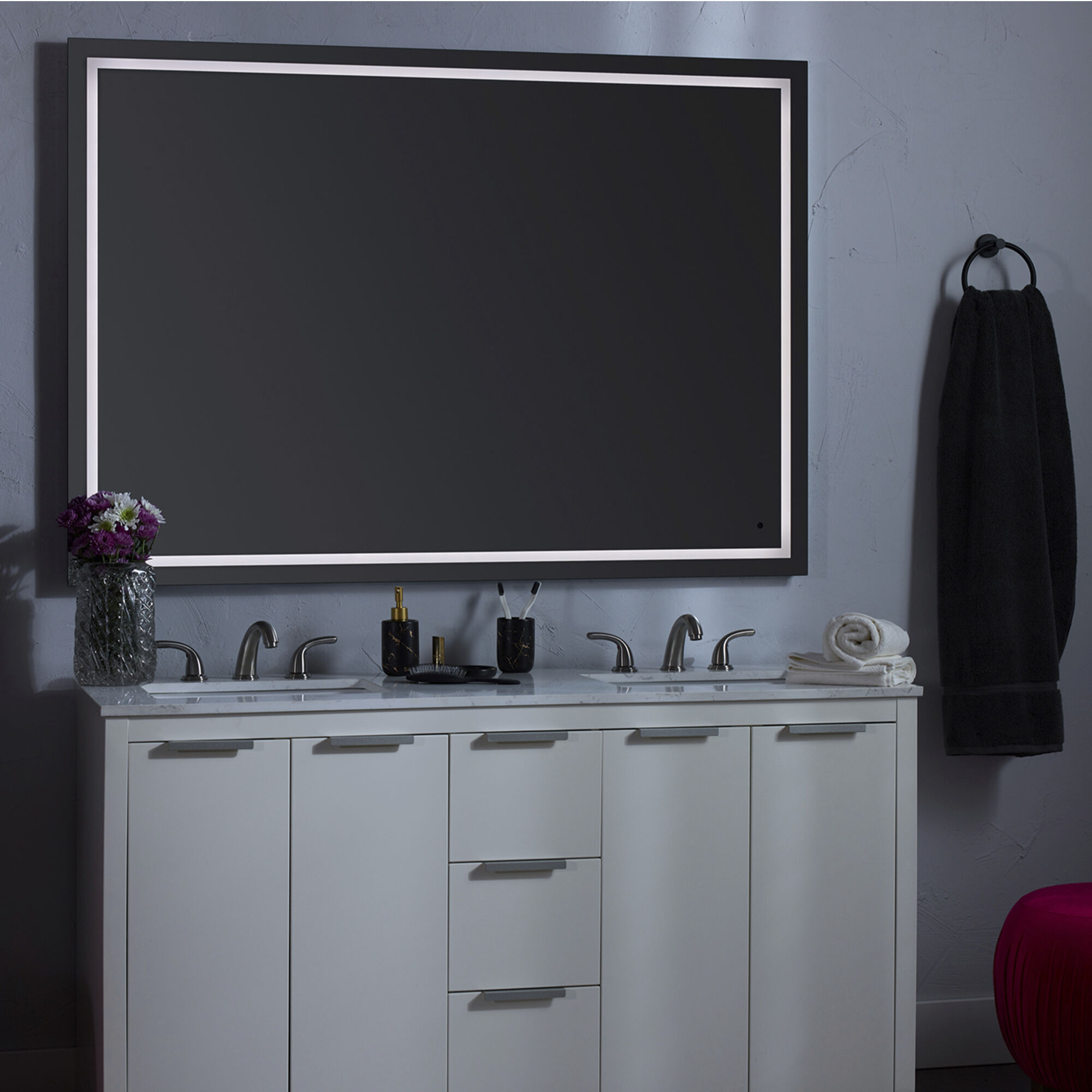 Track 36 X 24 inch Black LED Lighted Mirror, Vanita by Oxygen