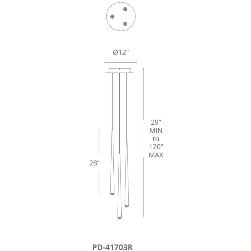 Cascade LED 12 inch Black Multi-Light Pendant Ceiling Light in 3, Round, 28in.