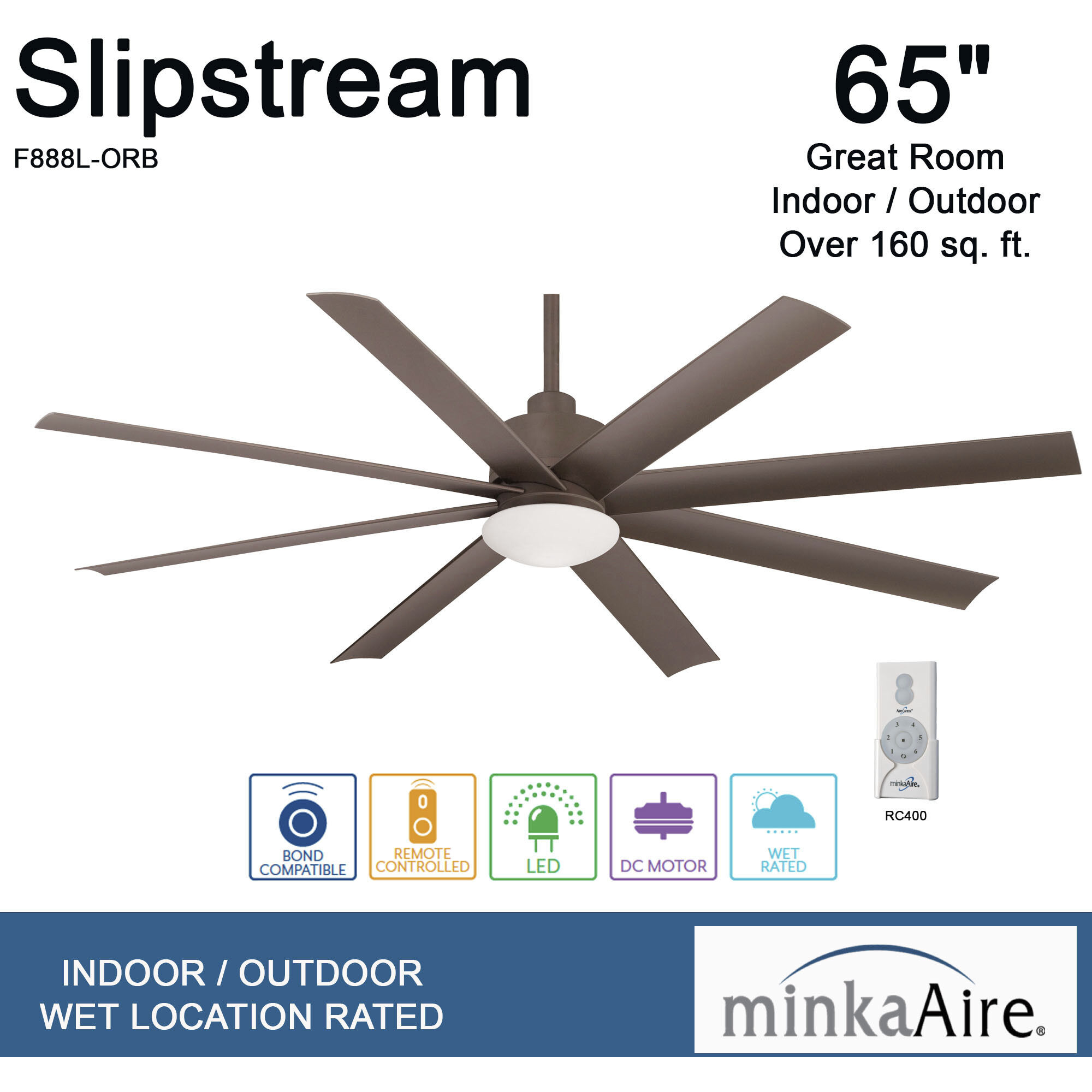 Slipstream 65 inch Oil Rubbed Bronze Outdoor Ceiling Fan