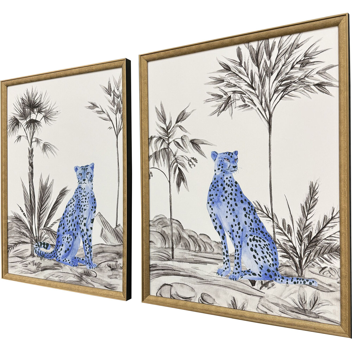 Neon Prowl Blue and Black and White Framed Art