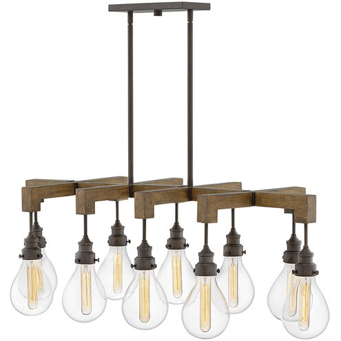 Denton 10 Light 48.5 inch Industrial Iron with Vintage Walnut Indoor Linear Chandelier Ceiling Light