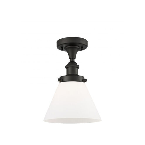 Ballston Large Cone LED 8 inch Oil Rubbed Bronze Semi-Flush Mount Ceiling Light in Matte White Glass, Ballston