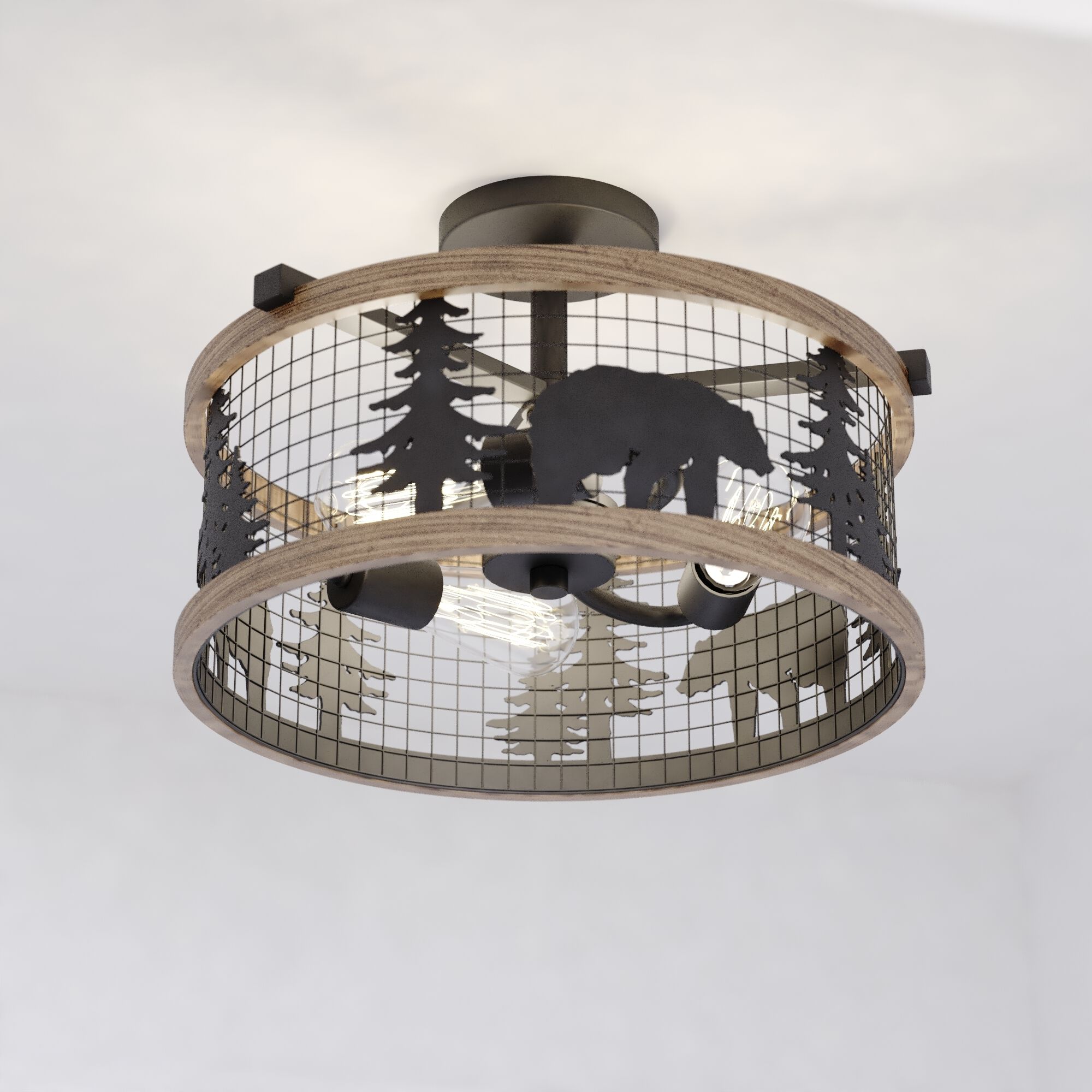 Kodiak LED 16 inch Black and Burnished Teak Semi-Flush Mount Ceiling Light