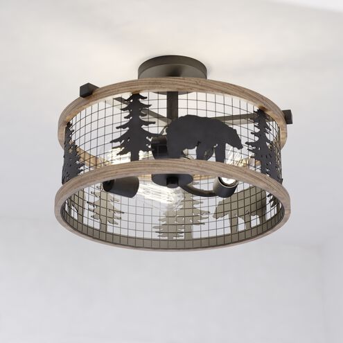 Kodiak LED 16 inch Black and Burnished Teak Semi-Flush Mount Ceiling Light