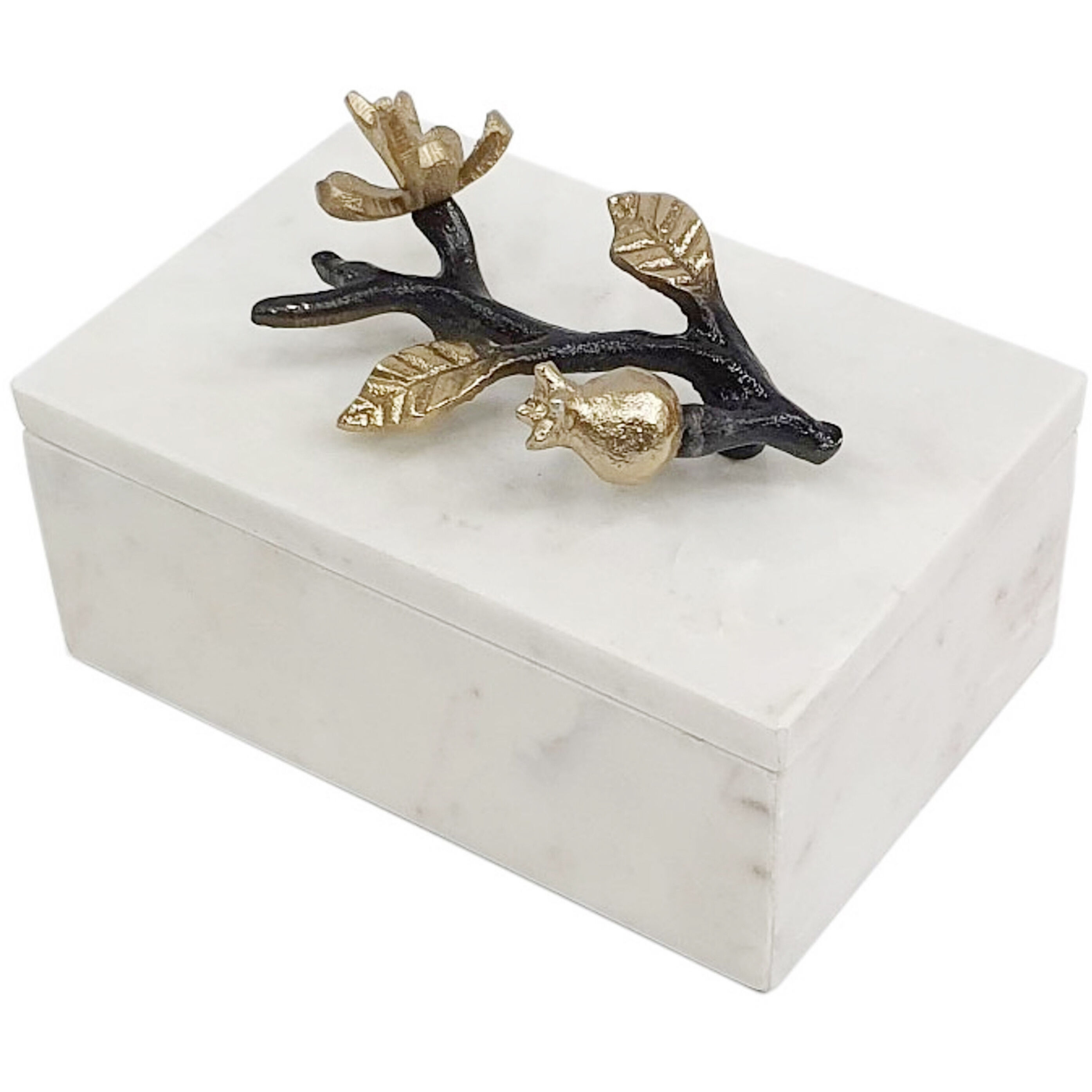 Anita 7.1 inch Natural White and Black and Gold Decorative Storage Box